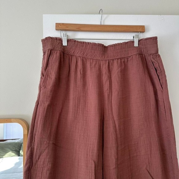 Loft Brown Wide Leg Cotton Muslin Pants Size XL - Picture 2 of 2